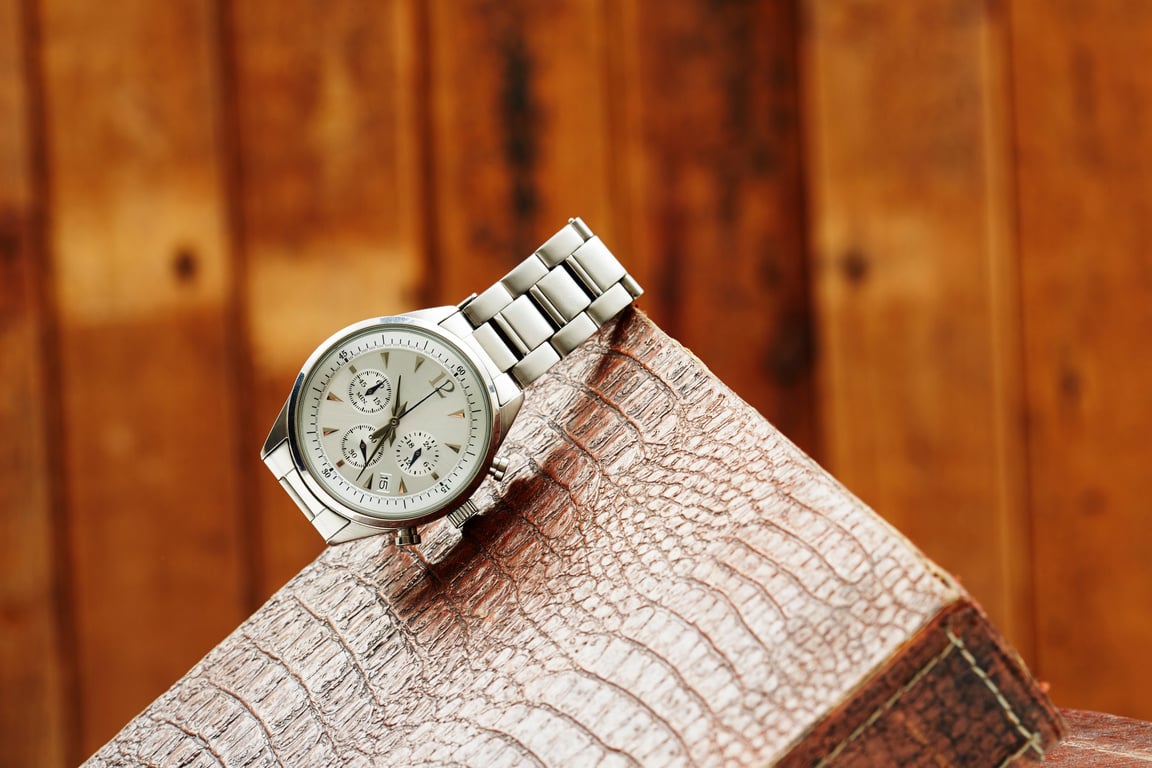 Luxury men's watch on leather, close up